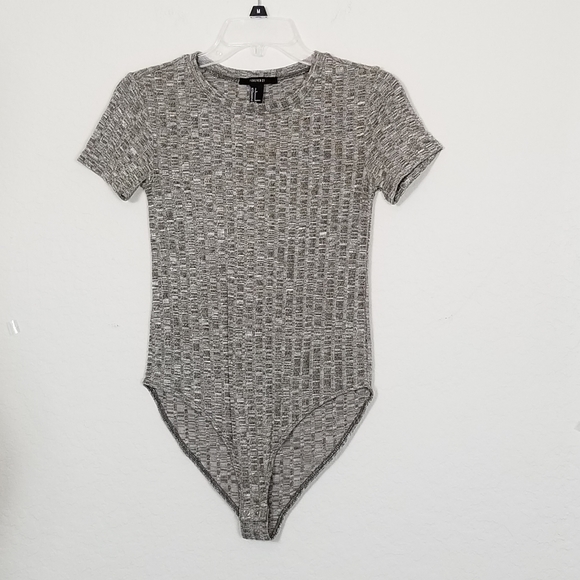 Forever 21 Tops - FOREVER 21 Bodysuit Crewneck Heathered Khaki
